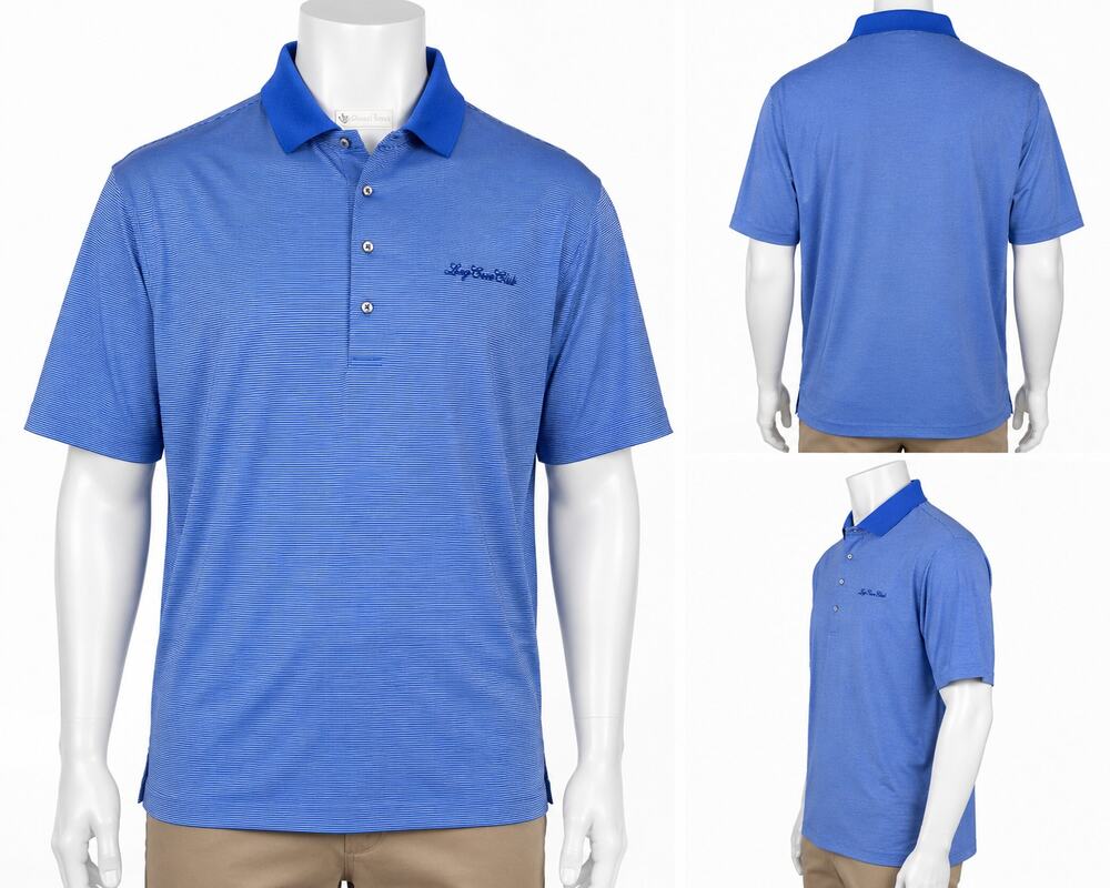 Donald Ross Golf Polo Shirt Men's XL Blue Performance Striped Lake Cove Club